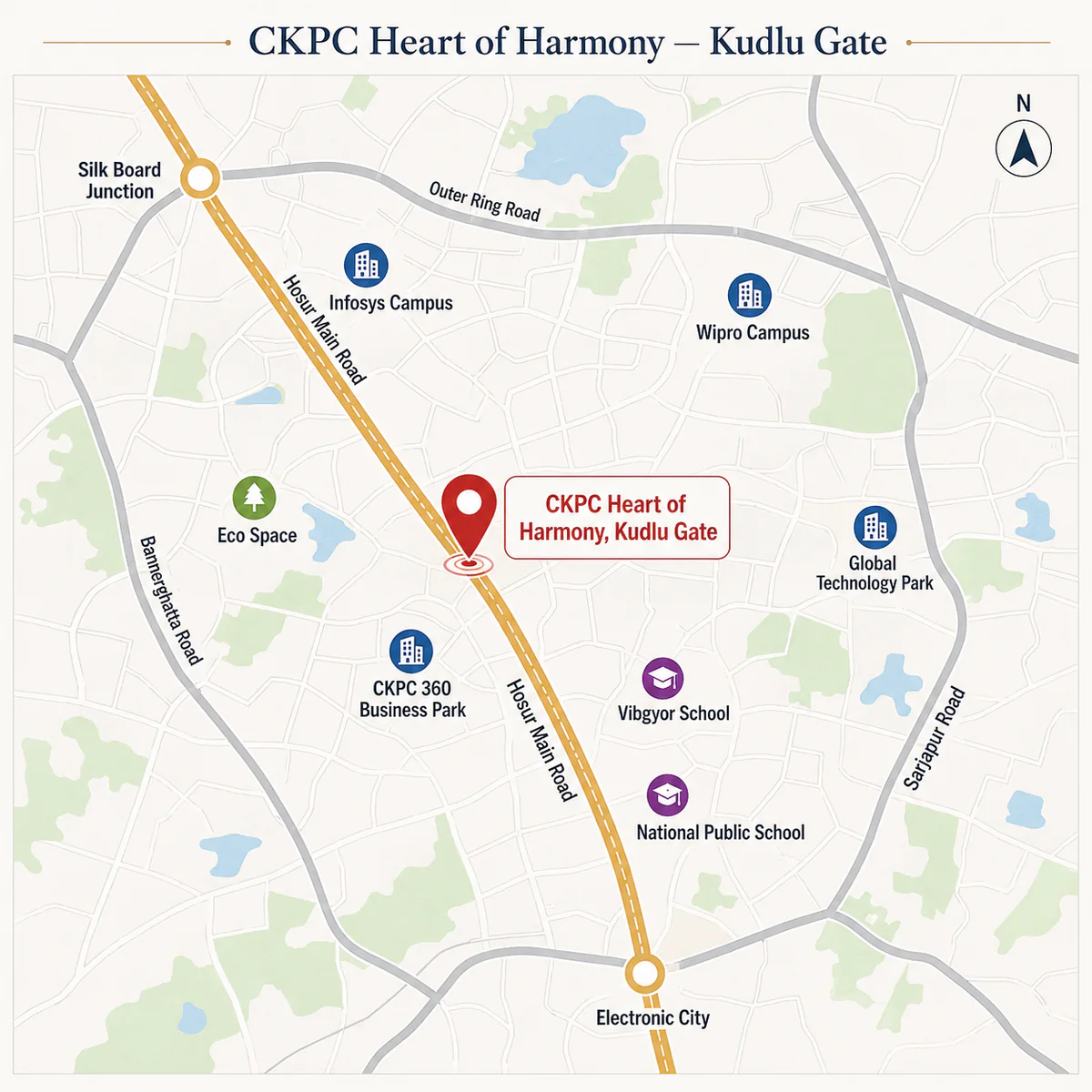 CKPC Heart of Harmony location map at Kudlu Gate, Hosur Main Road, Bengaluru CKPC Heart of Harmony location map at Kudlu Gate, Hosur Main Road, Bengaluru